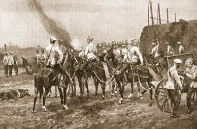 Russian Cossack Artillery Engaging the Chinese Outside Peking, Illustration from 